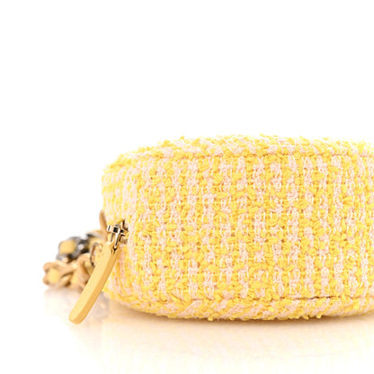 Chanel Wool Tweed Lambskin Quilted Chanel 19 Round Clutch With Chain Yellow Pink 9 of 10