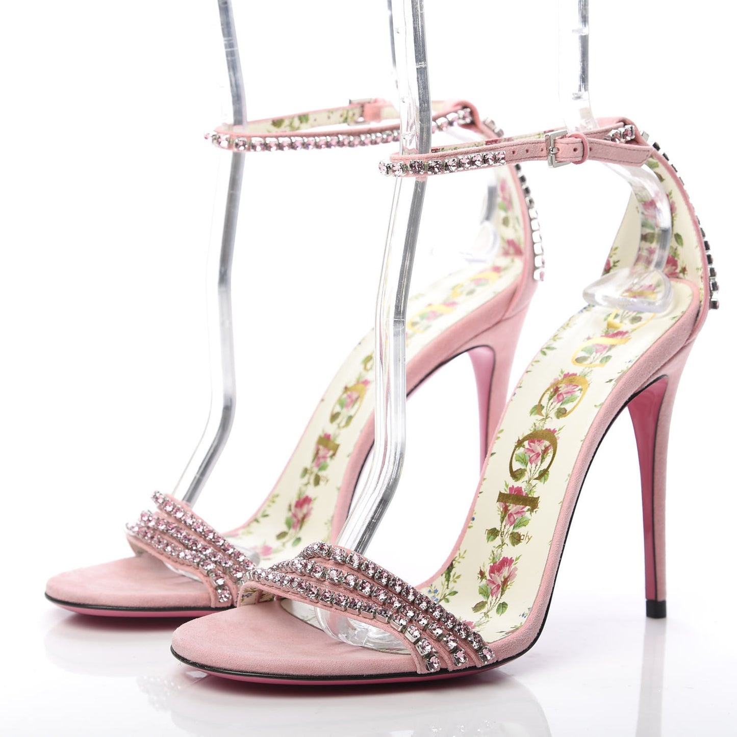 Kid Scamosciato Crystal Ankle Strap High Heel Sandals 38.5 Light Rose Light Peonia