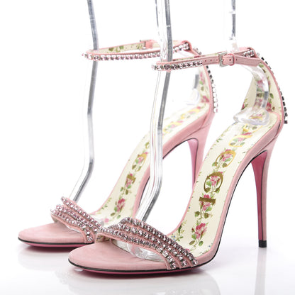 Gucci Kid Scamosciato Crystal Ankle Strap High Heel Sandals 38.5 Light Rose Light Peonia 3 of 9