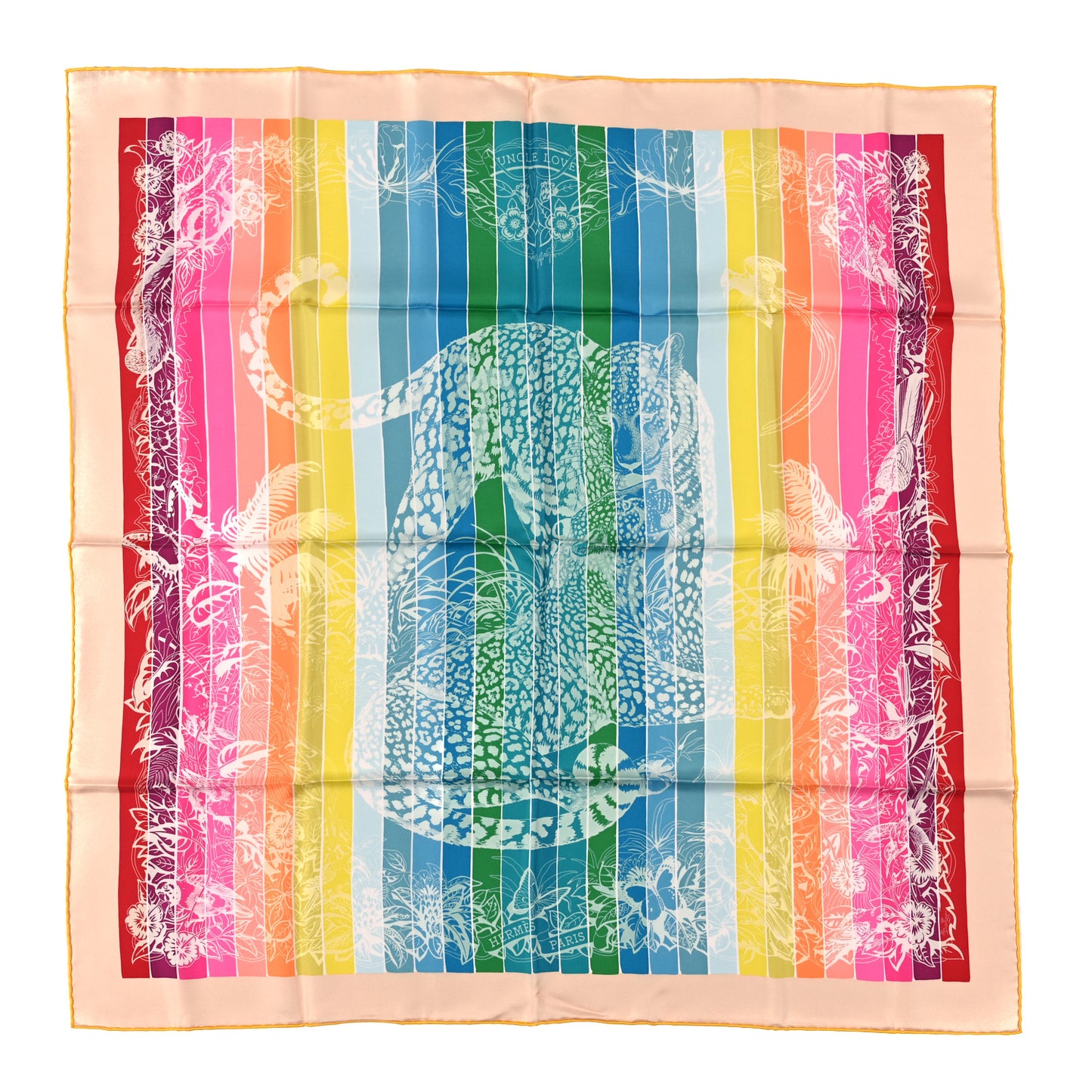 Silk Jungle Love Rainbow Scarf 90 Vert Rose Multicolor