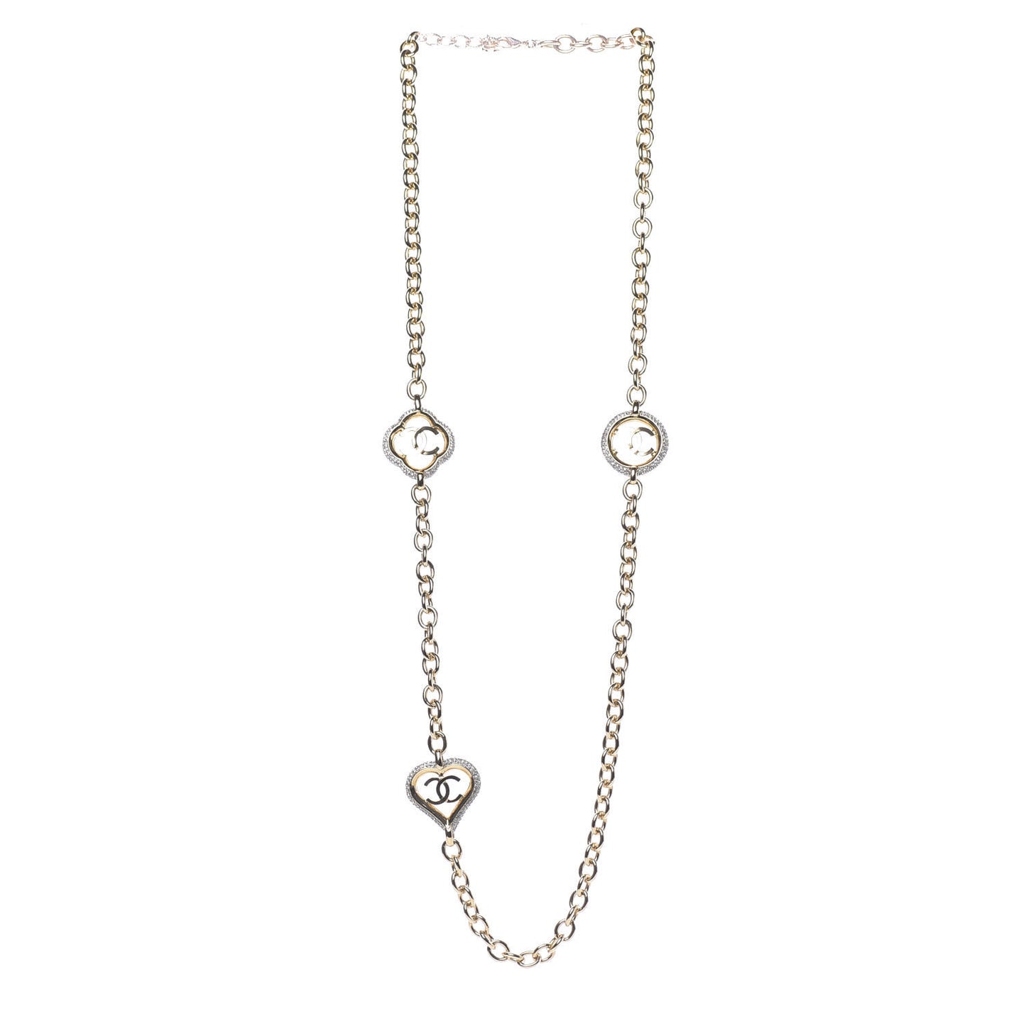 Crystal CC Chain Heart Necklace Gold