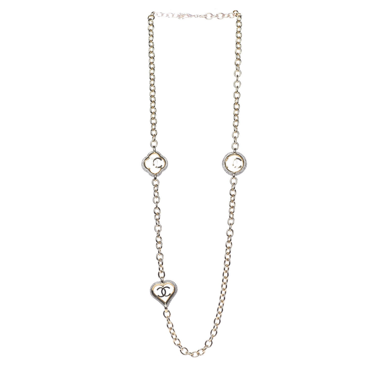 Chanel Crystal CC Chain Heart Necklace Gold 3 of 9