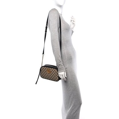 Gucci Monogram Matelasse Diagonal Small GG Marmont Chain Shoulder Bag Beige Black 2 of 10