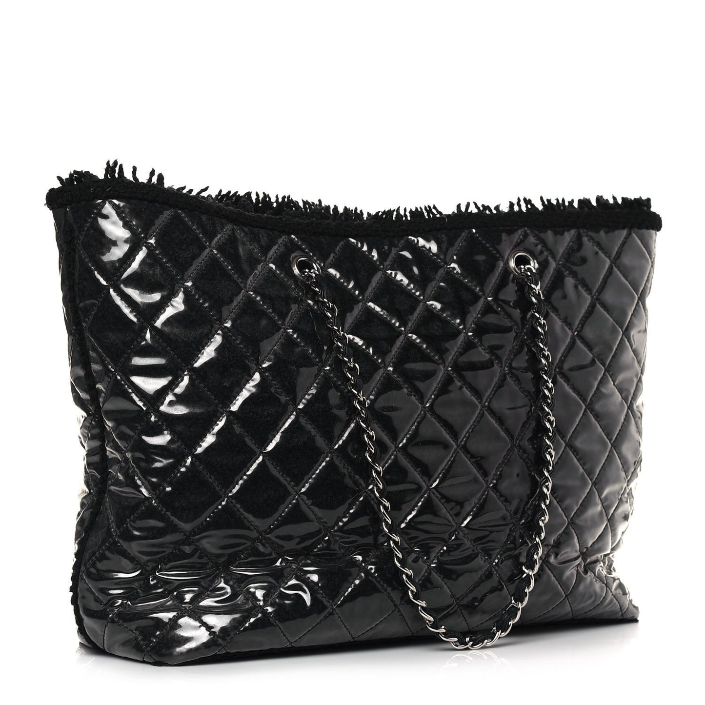Vinyl Quilted Large Funny Tweed Tote Black