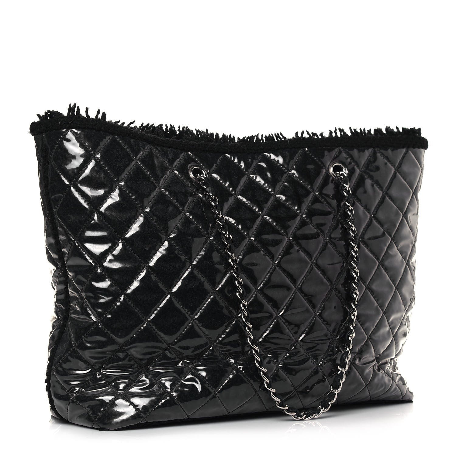 Chanel Vinyl Quilted Large Funny Tweed Tote Black 3 of 15