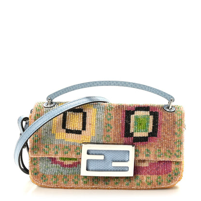 Fendi Perline Glass Karung Beaded Nano Maxi Buckle Baguette Phone Pouch Multicolor Azzuro Glicine 1 of 10