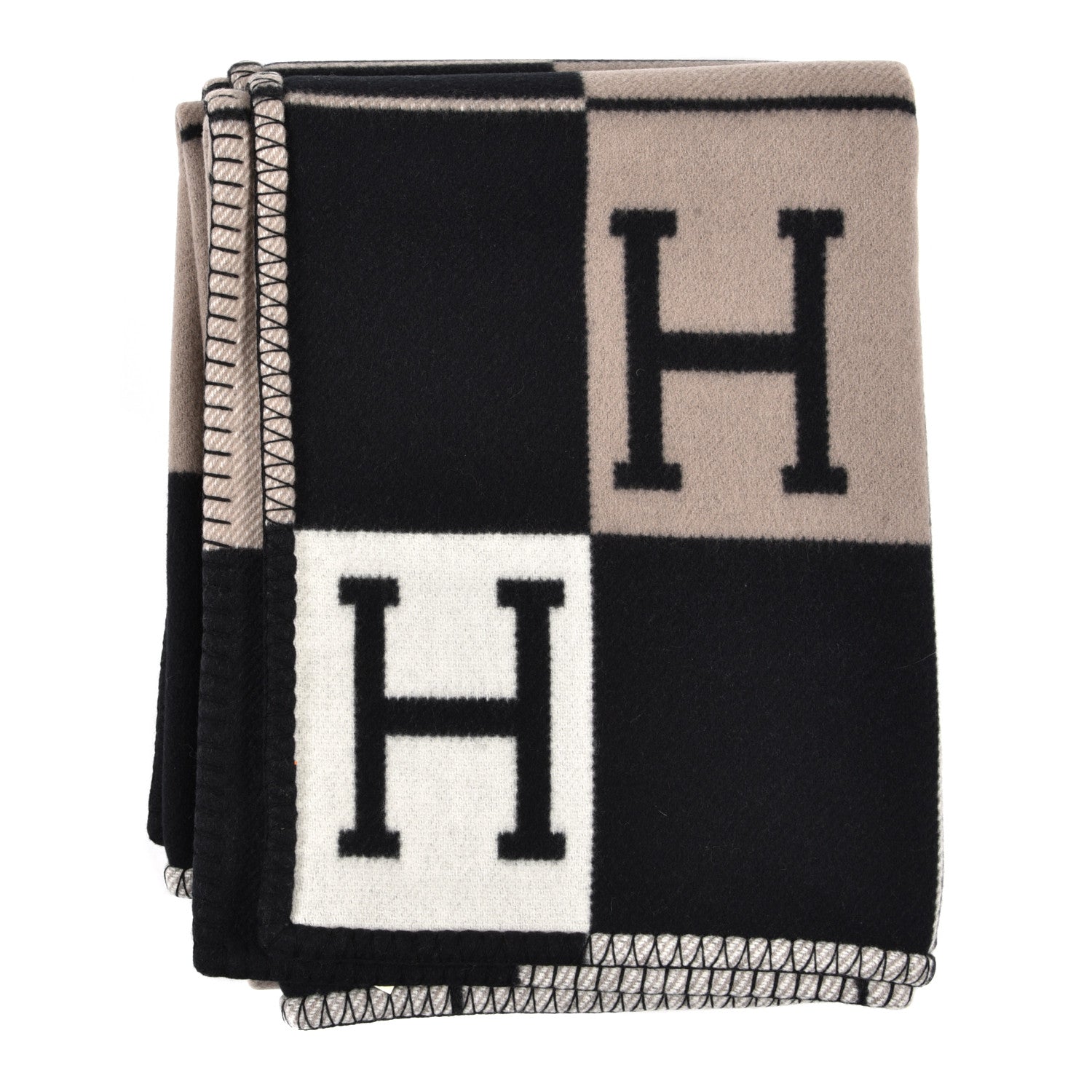 Hermes Wool Cashmere Avalon III Blanket Ecru Black 1 of 3