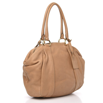 Prada Deerskin Tamponato Pleated Tote Sughero 3 of 17