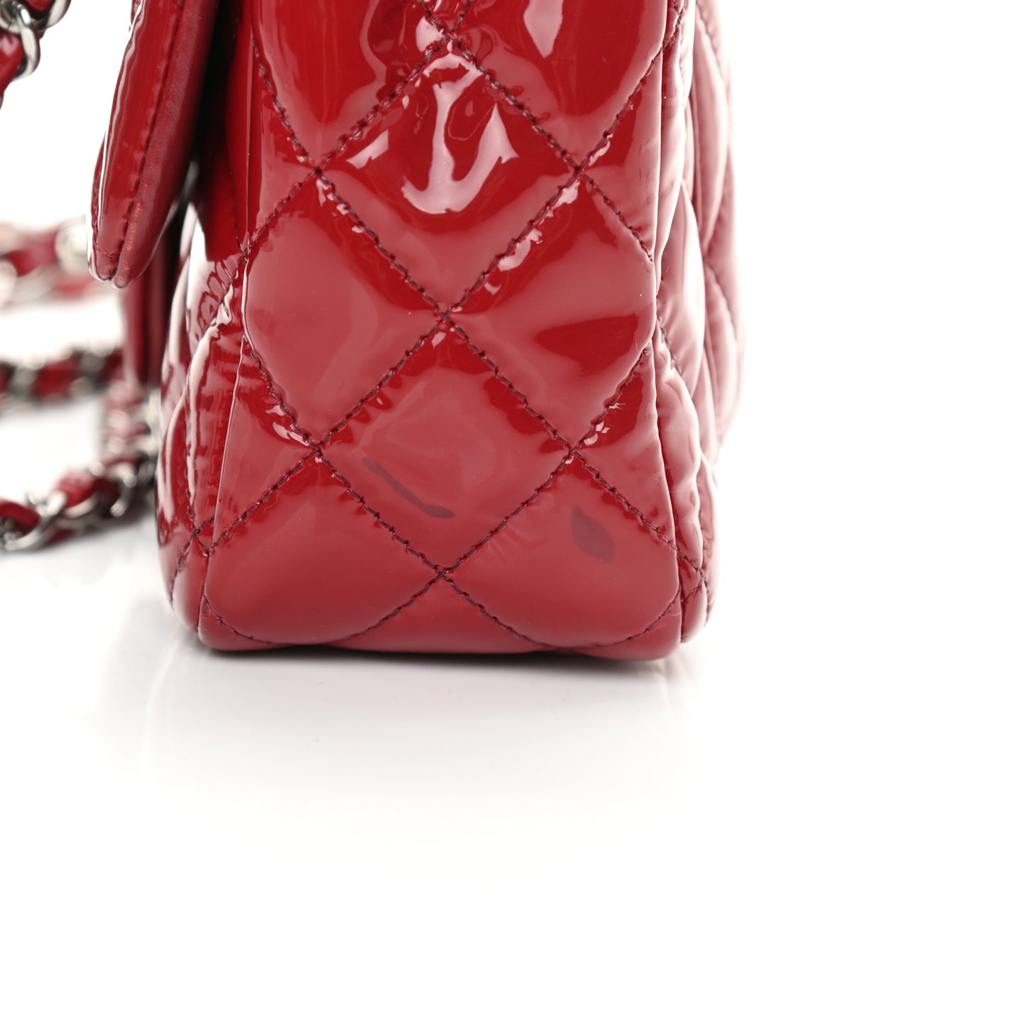 Patent Calfskin Quilted Mini Rectangular Flap Red
