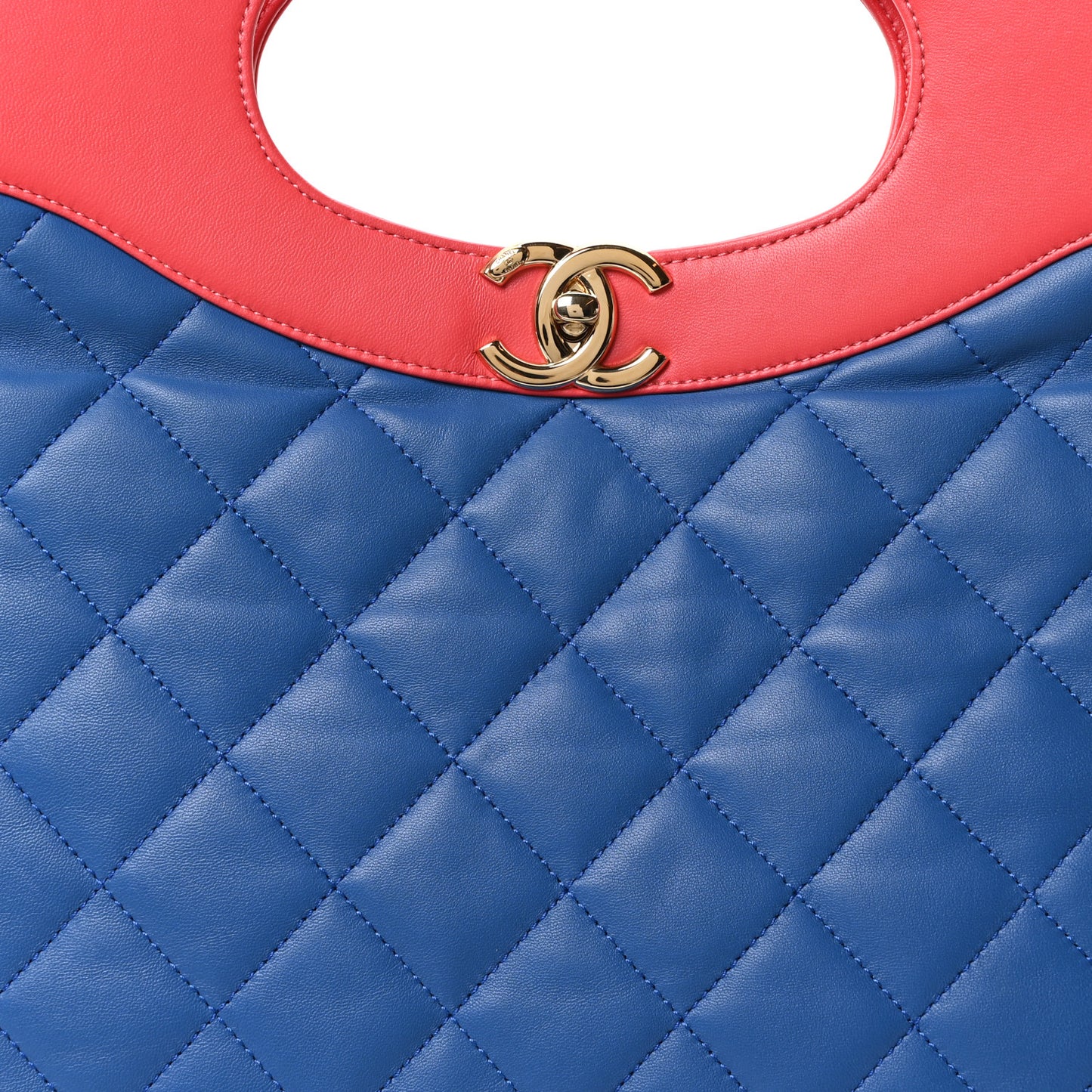 Lambskin Quilted Large 31 Shopping Bag Blue Red