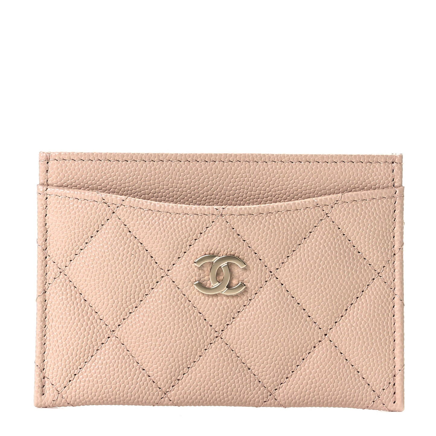 Caviar Quilted Card Holder Light Beige