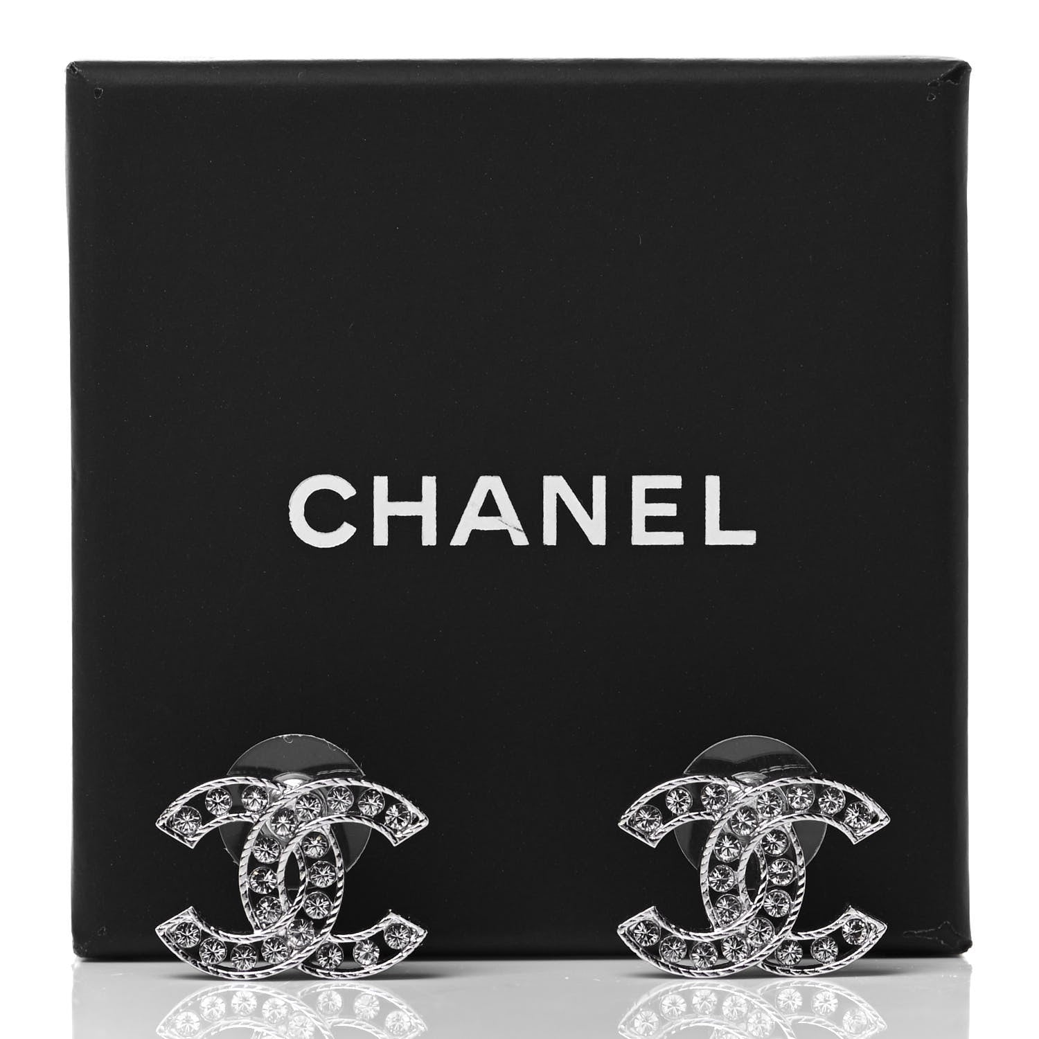 Chanel Crystal CC Earrings Silver 5 of 5