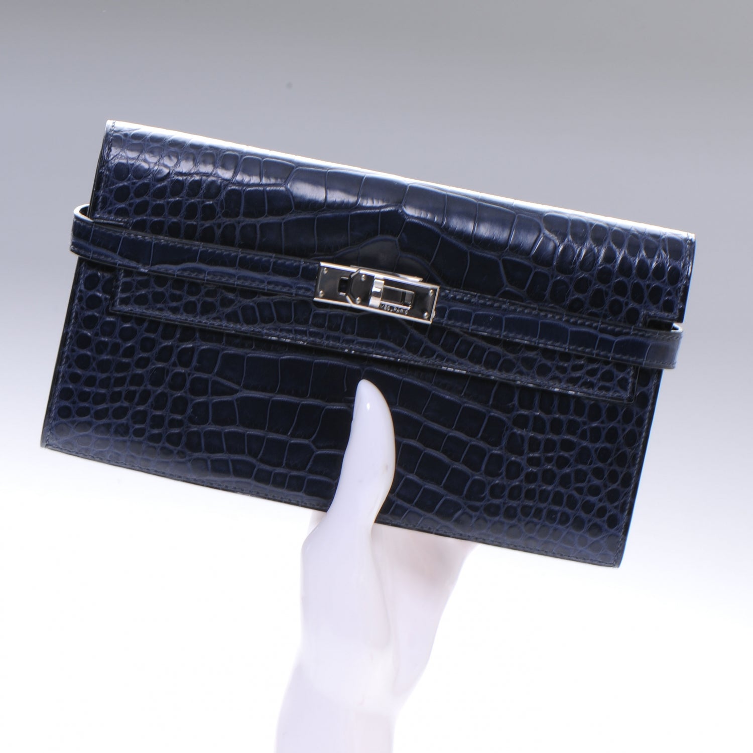 Hermes Matte Alligator Kelly Longue Wallet Bleu Abysse 2 of 9