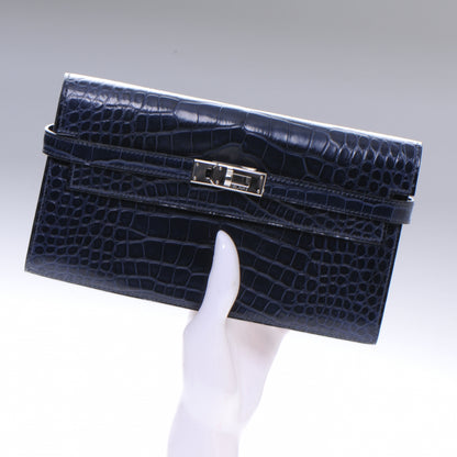Hermes Matte Alligator Kelly Longue Wallet Bleu Abysse 2 of 9