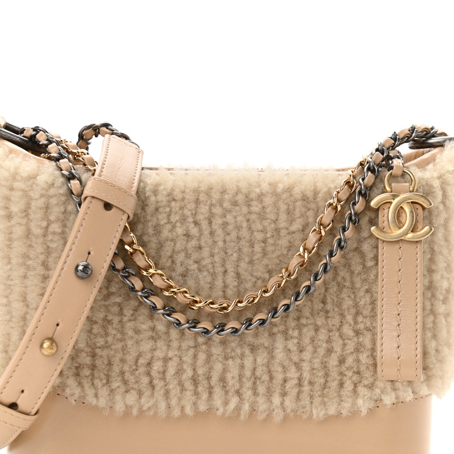 Shearling Small Gabrielle Hobo Dark Beige