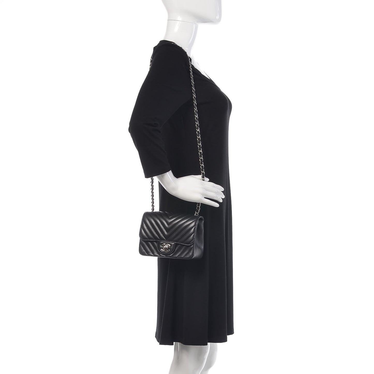 Lambskin Chevron Quilted Mini Square Flap Black