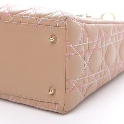 Christian Dior Lambskin Cannage Contrast Stitch Medium Lady Dior Beige 10 of 17