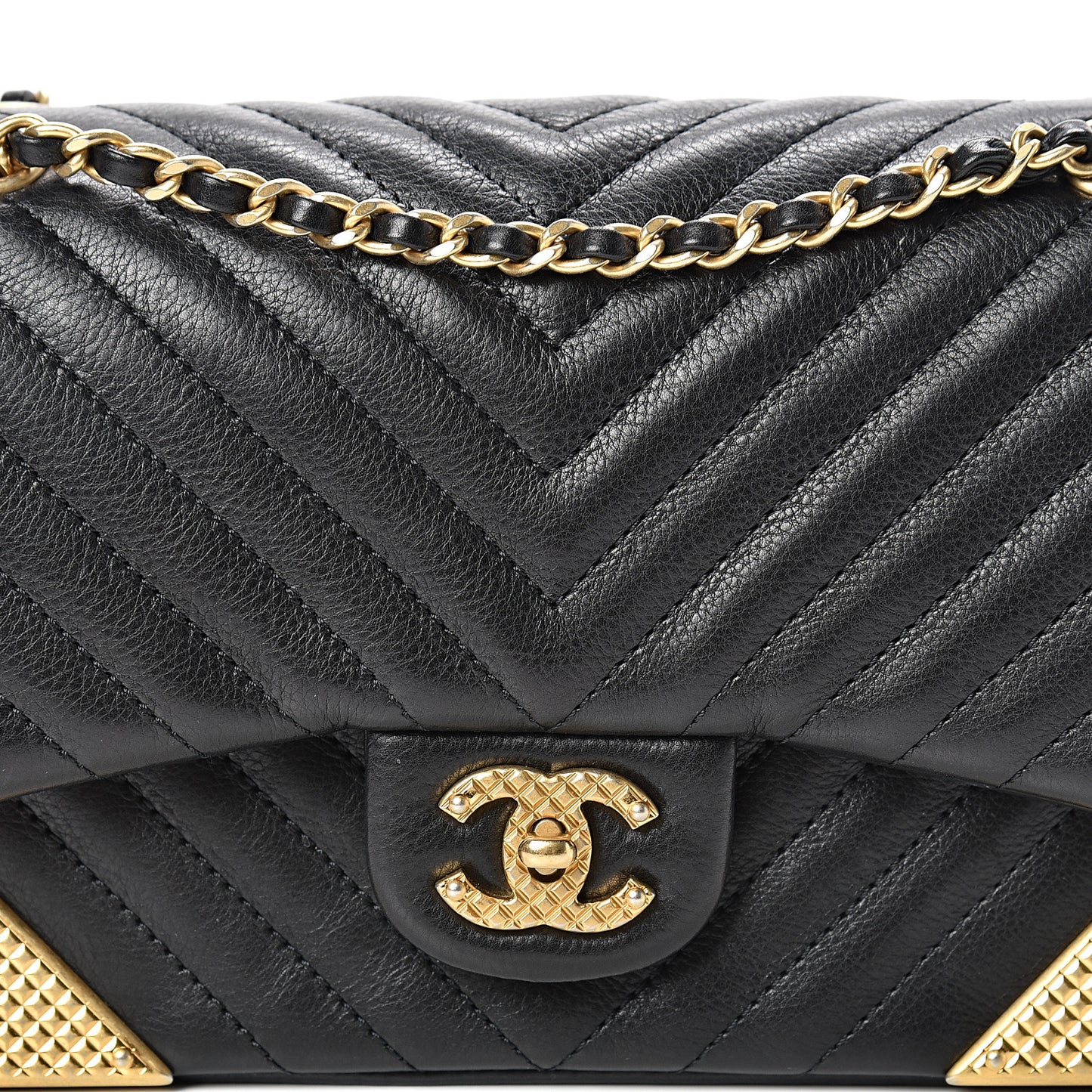 Calfskin Chevron Quilted Mini Rock The Corner Flap Black