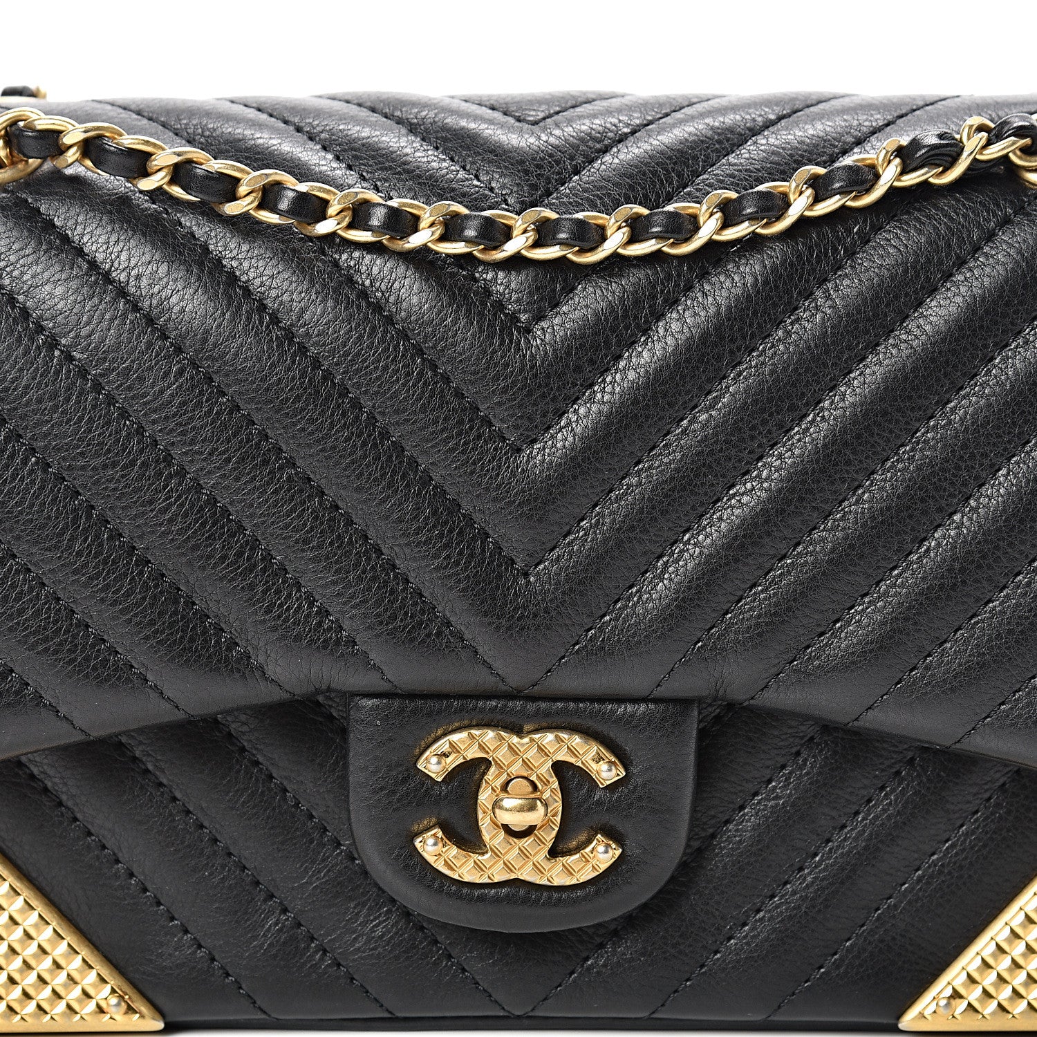 Chanel Calfskin Chevron Quilted Mini Rock The Corner Flap Black 7 of 13