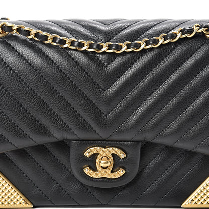 Chanel Calfskin Chevron Quilted Mini Rock The Corner Flap Black 7 of 13