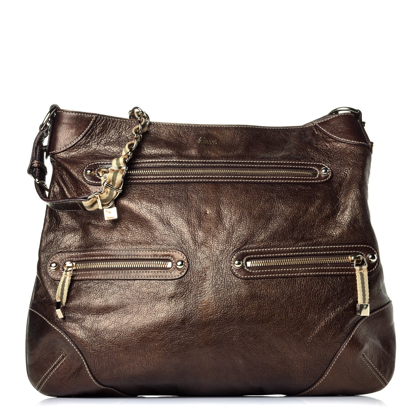Metallic Calfskin Medium Capri Shoulder Bag Bronze