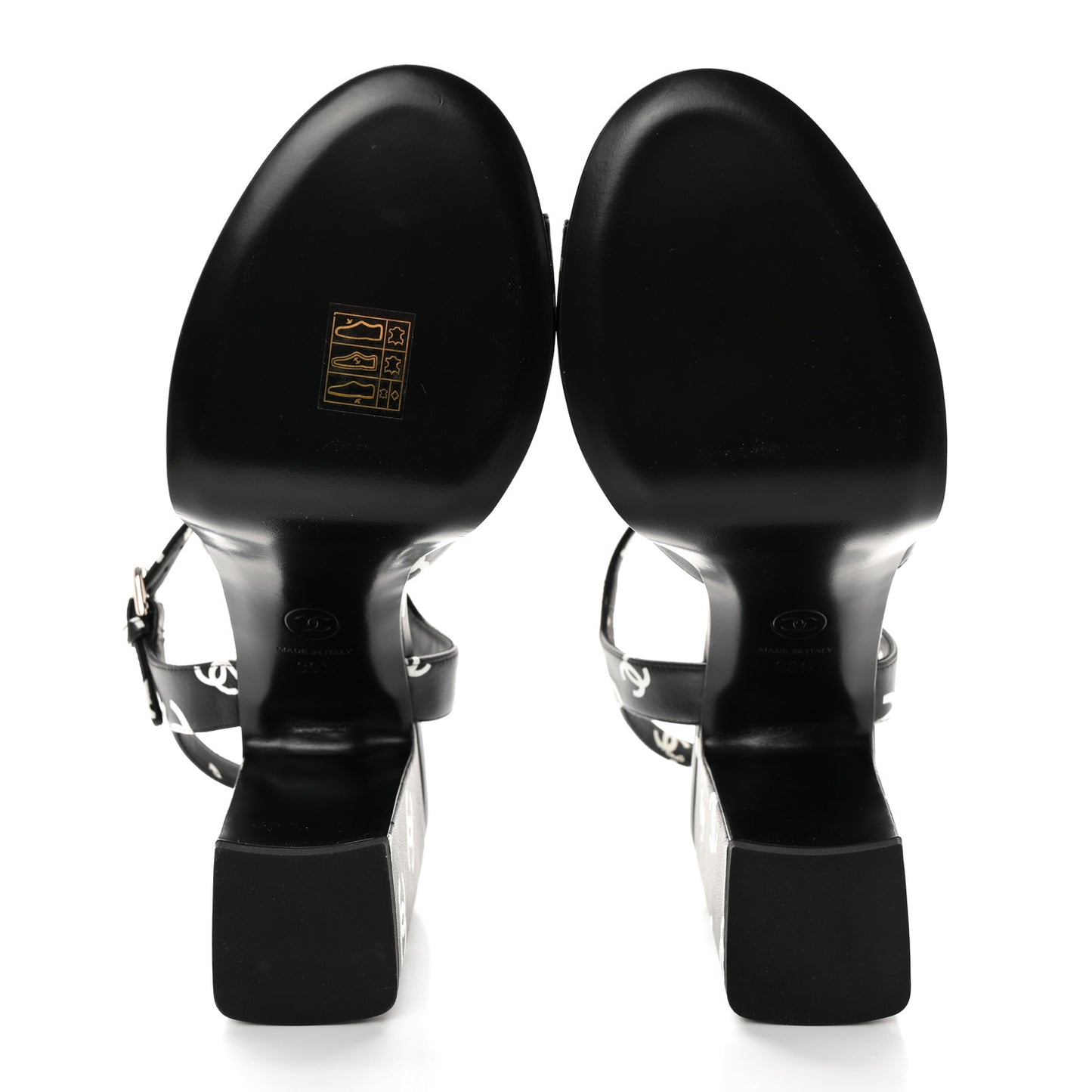 Printed Lambskin CC Platform Sandals 39.5 Black White