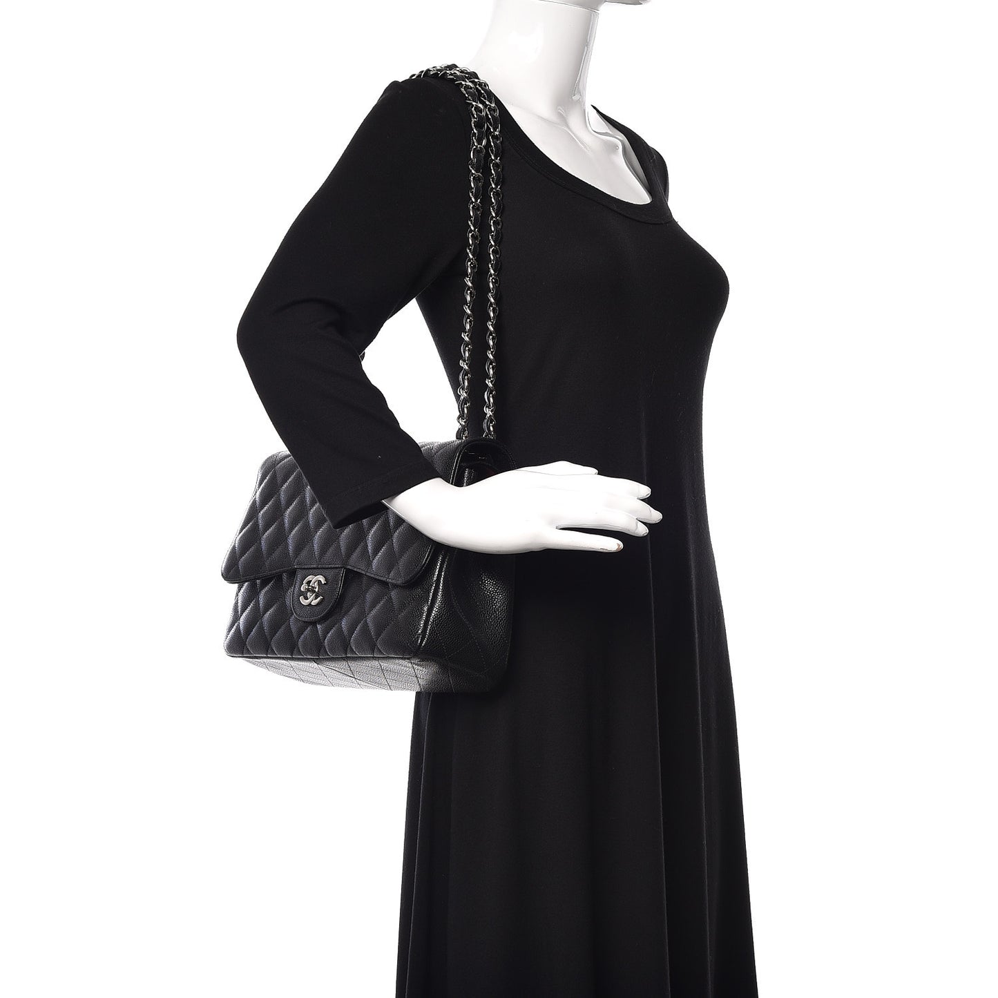 Caviar Quilted Jumbo Double Flap Black