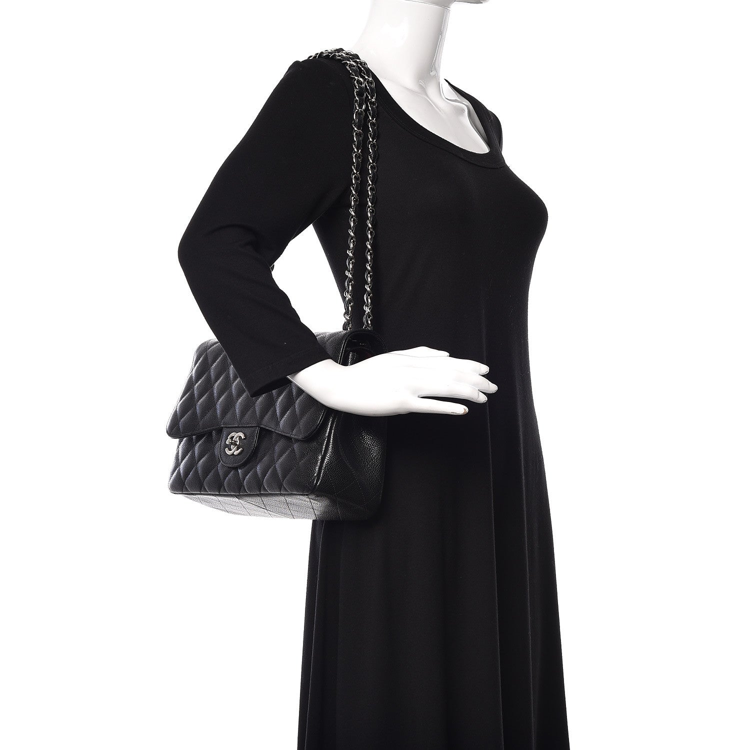 Chanel Caviar Quilted Jumbo Double Flap Black 2 of 12