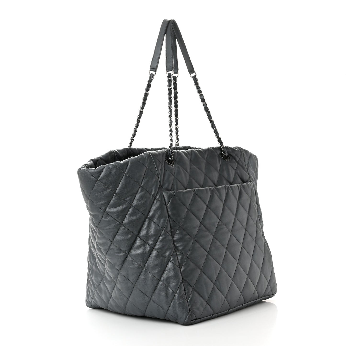 Metallic Lambskin Quilted Large Week End on Mars Tote Charcoal