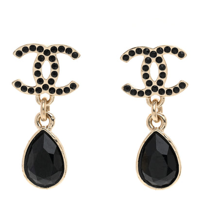 Chanel Crystal CC Teardrop Earrings Gold Black 1 of 5