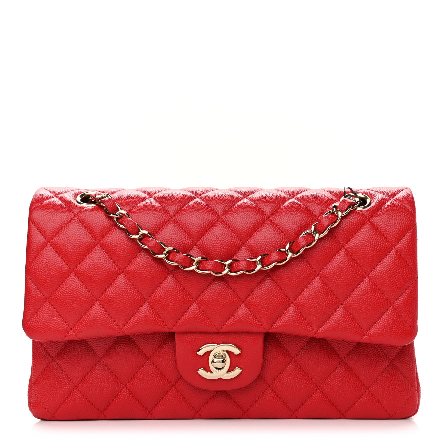 Caviar Quilted Medium Double Flap Red
