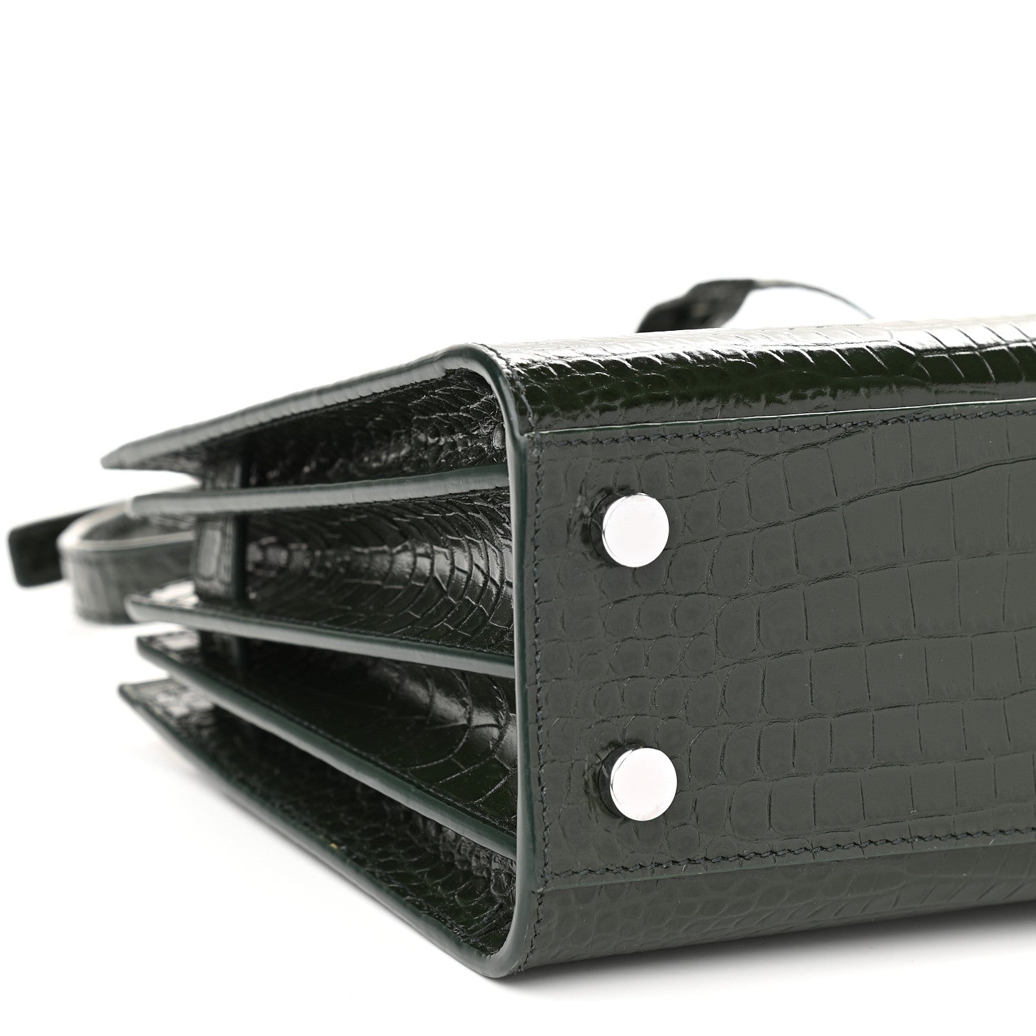 Saint Laurent Calfskin Crocodile Embossed Nano Sac De Jour Dark Green 9 of 10
