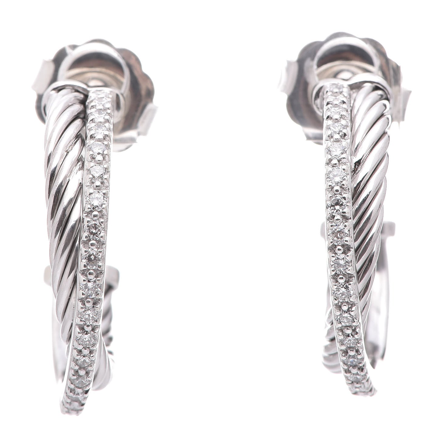 Sterling Silver Diamond 23mm Small Crossover Hoop Earrings
