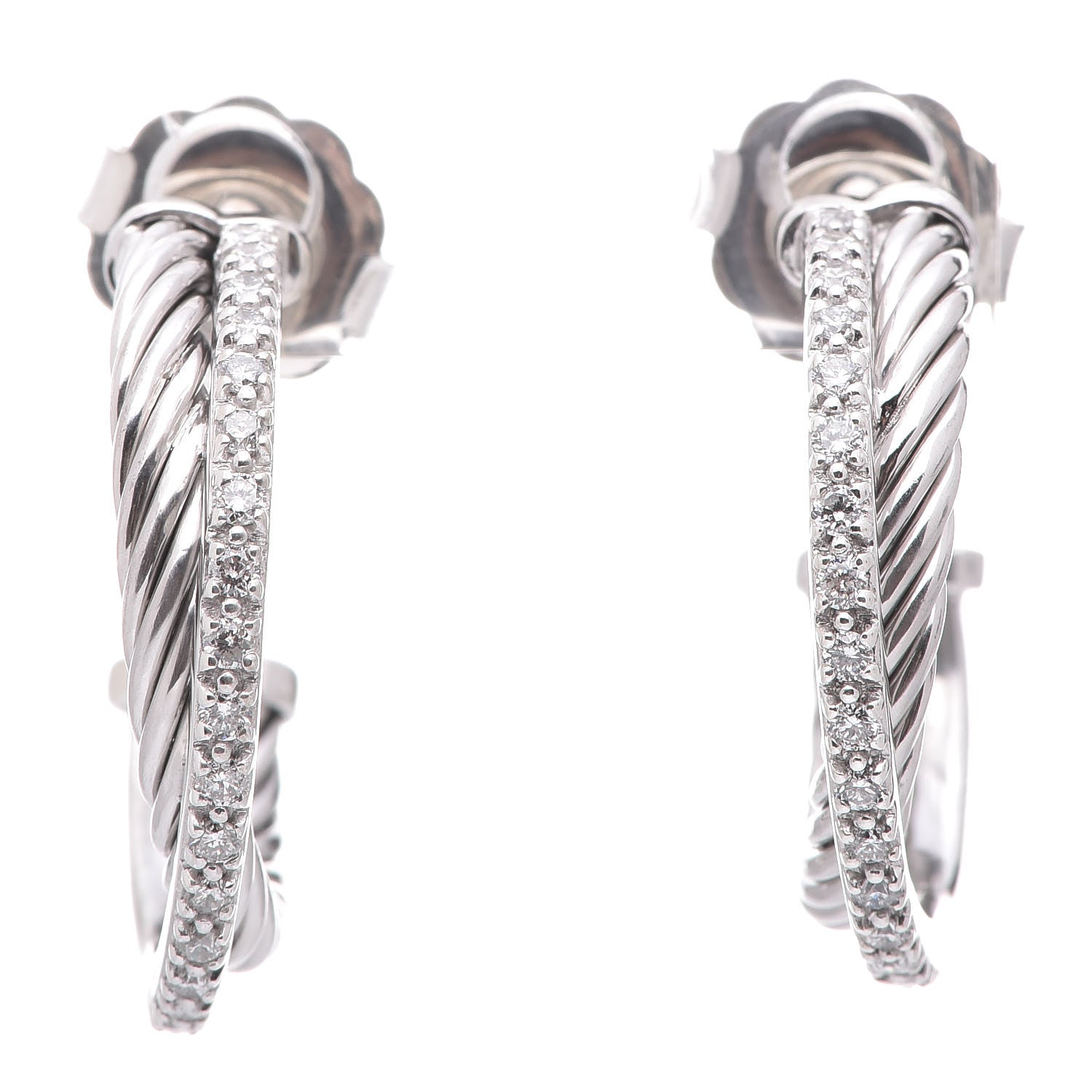 David Yurman Sterling Silver Diamond 23mm Small Crossover Hoop Earrings 1 of 5