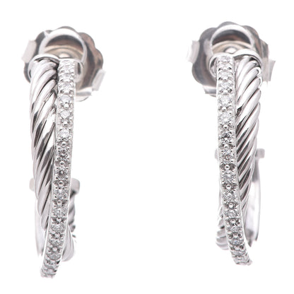 David Yurman Sterling Silver Diamond 23mm Small Crossover Hoop Earrings 1 of 5