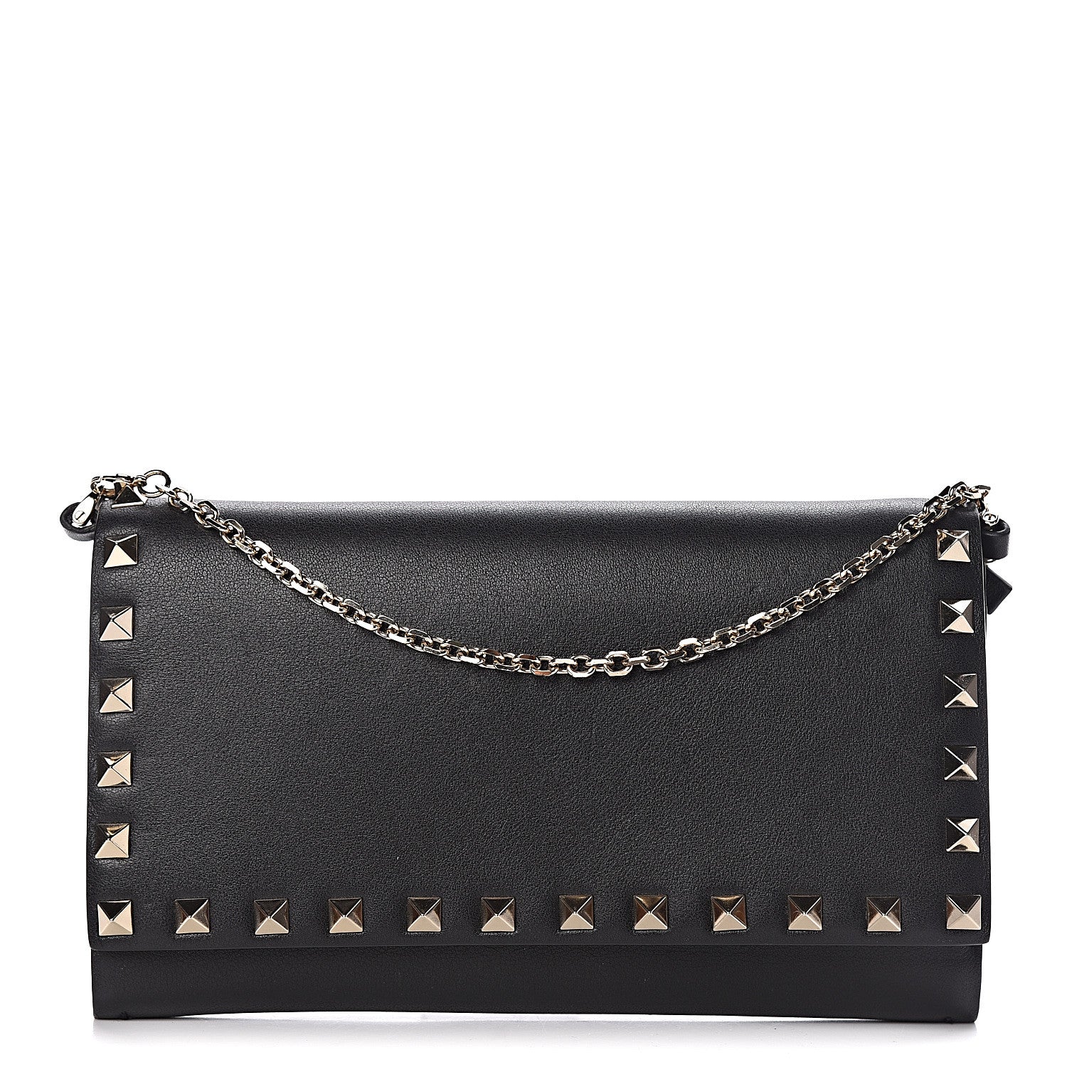Valentino Garavani Vitello Small Rockstud Flap Wallet on Chain Black 1 of 11