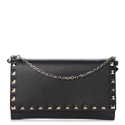 Valentino Garavani Vitello Small Rockstud Flap Wallet on Chain Black 1 of 11
