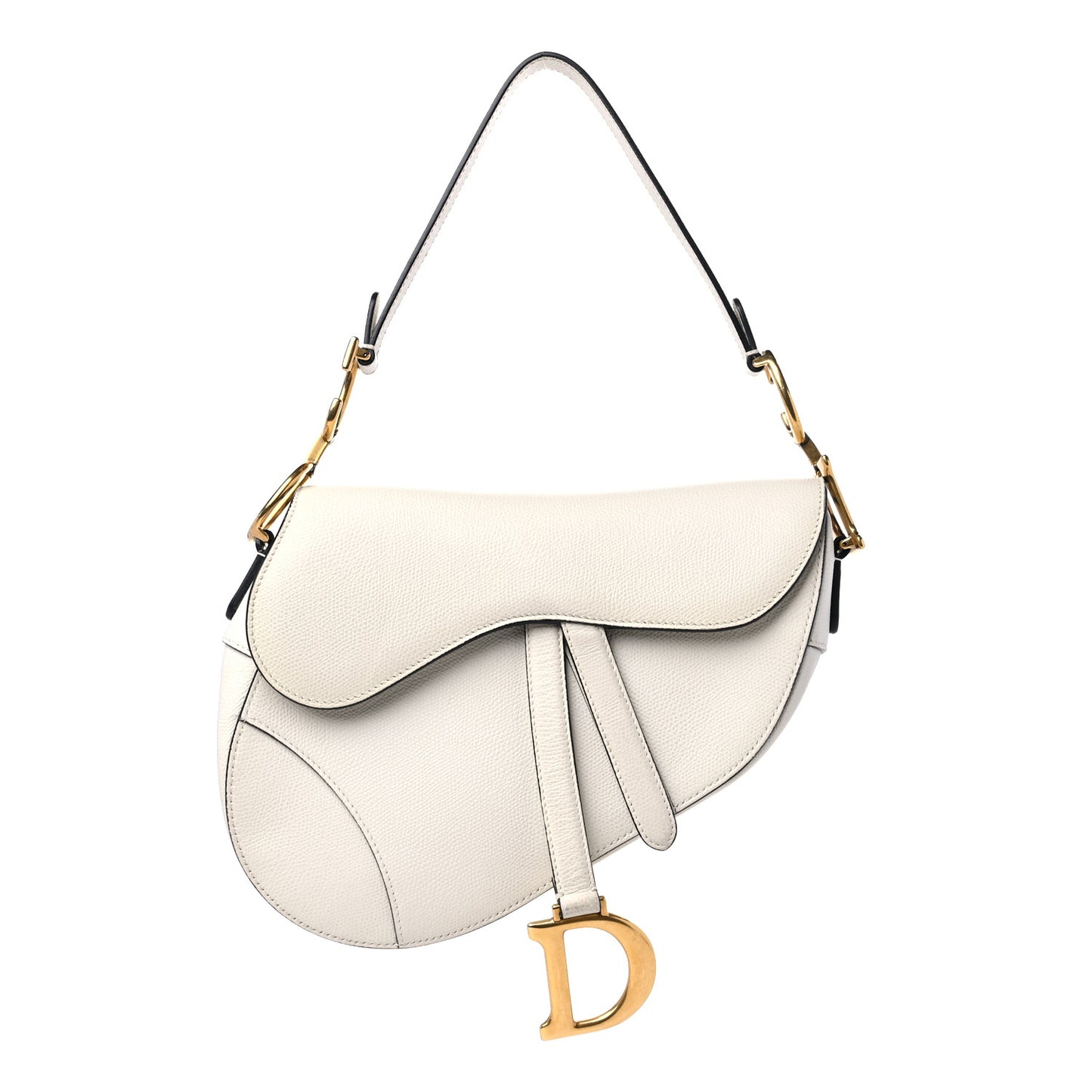 Grained Calfskin Saddle Bag White