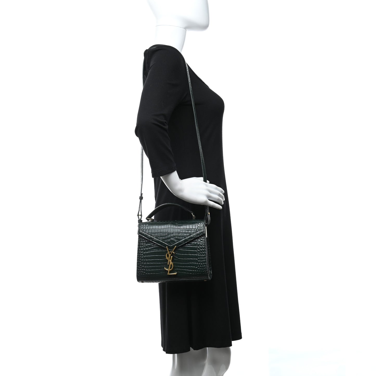 Calfskin Crocodile Embossed Mini Classic Monogram Cassandra Top Handle Green