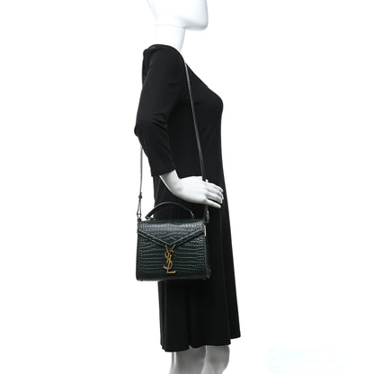 Saint Laurent Calfskin Crocodile Embossed Mini Classic Monogram Cassandra Top Handle Green 2 of 11