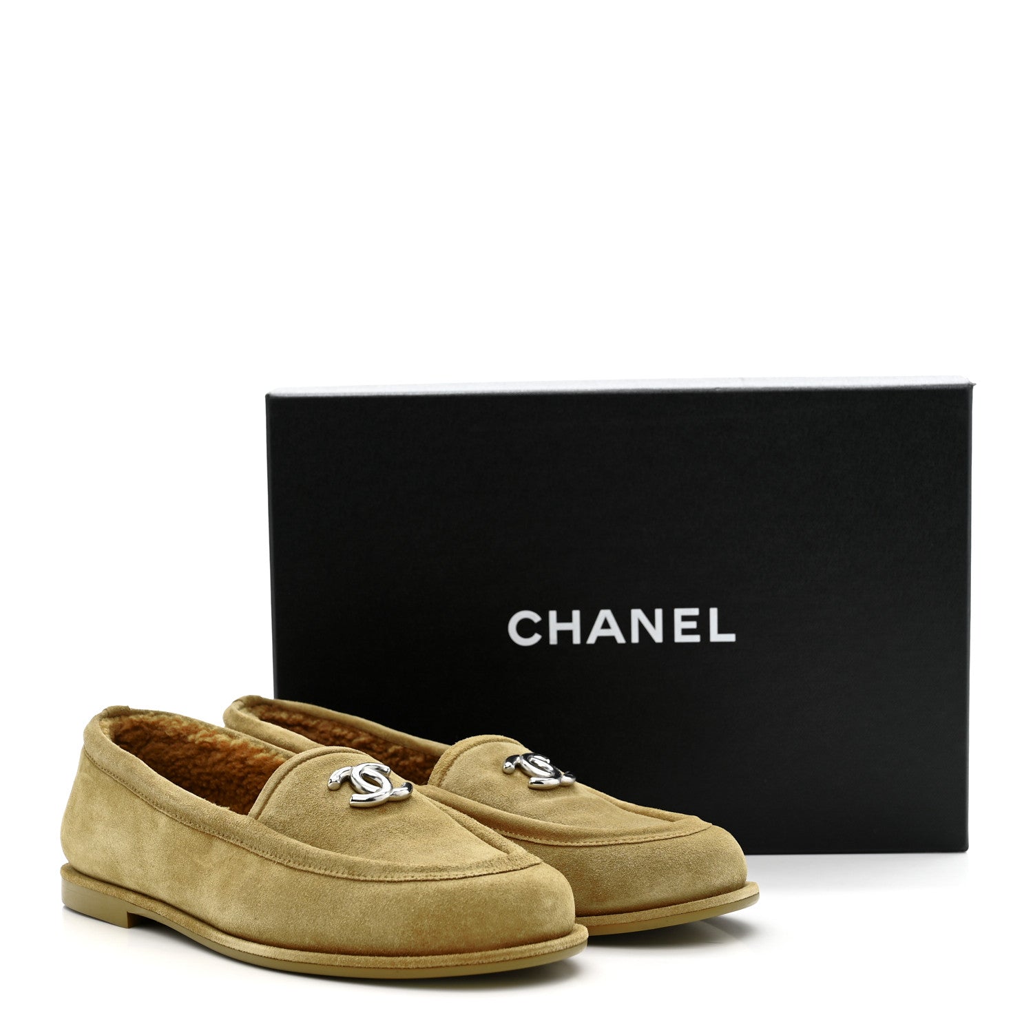 Chanel Suede Calfskin CC Loafers 39 Dark Beige 10 of 10