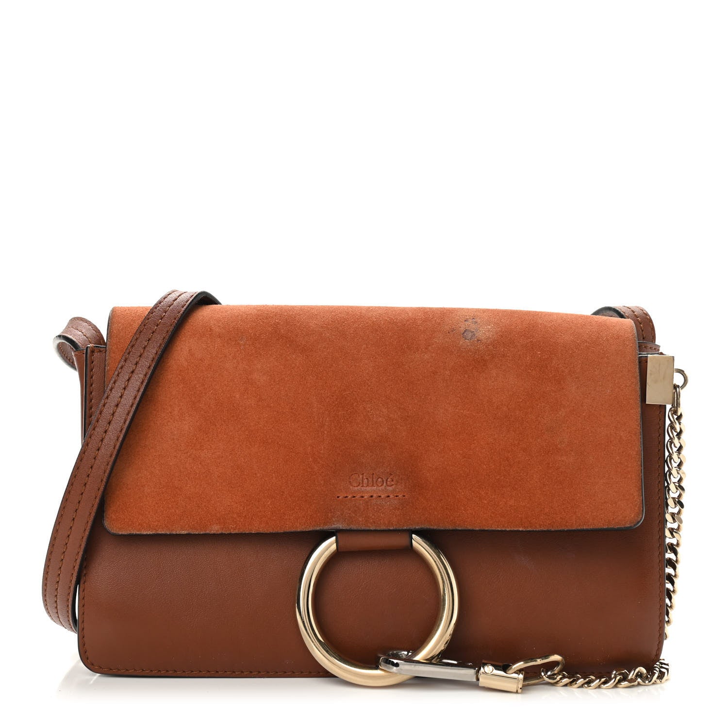 Chloe Suede Calfskin Small Faye Shoulder Bag Tobacco 1 of 9