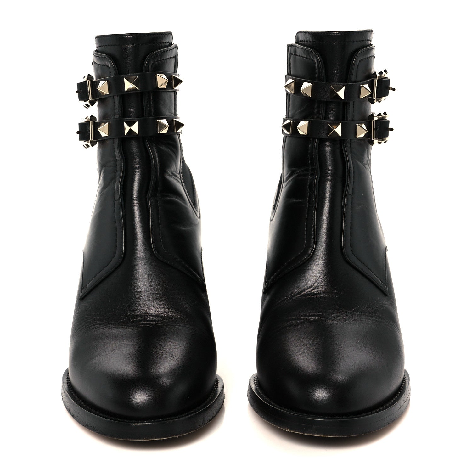 Valentino Garavani Calfskin Rockstud Double Buckle Beatle Chelsea 70mm Ankle Boots 37.5 Black 3 of 10