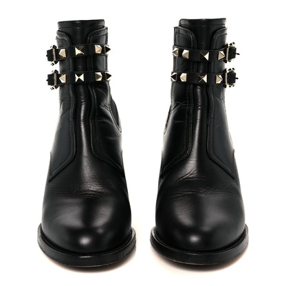 Valentino Garavani Calfskin Rockstud Double Buckle Beatle Chelsea 70mm Ankle Boots 37.5 Black 3 of 10
