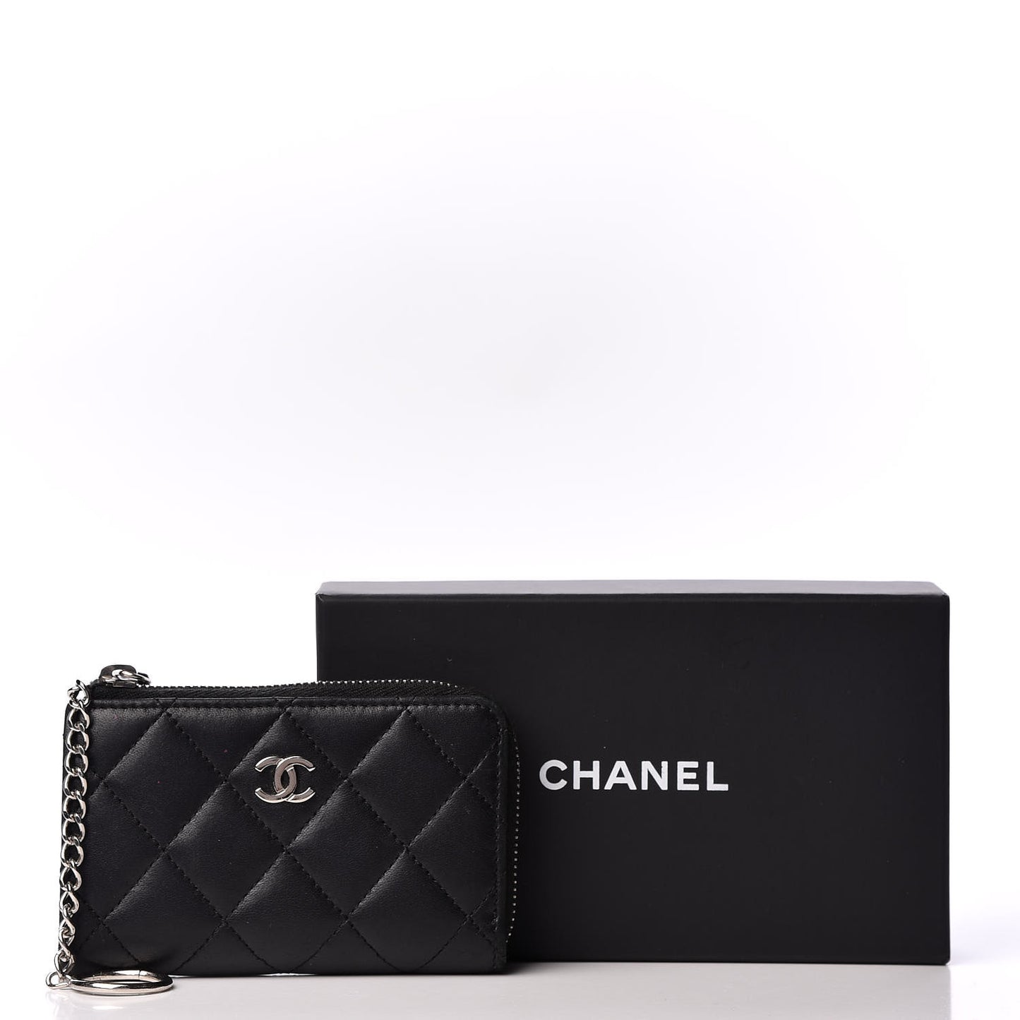 Lambskin Quilted Key Holder Case Black
