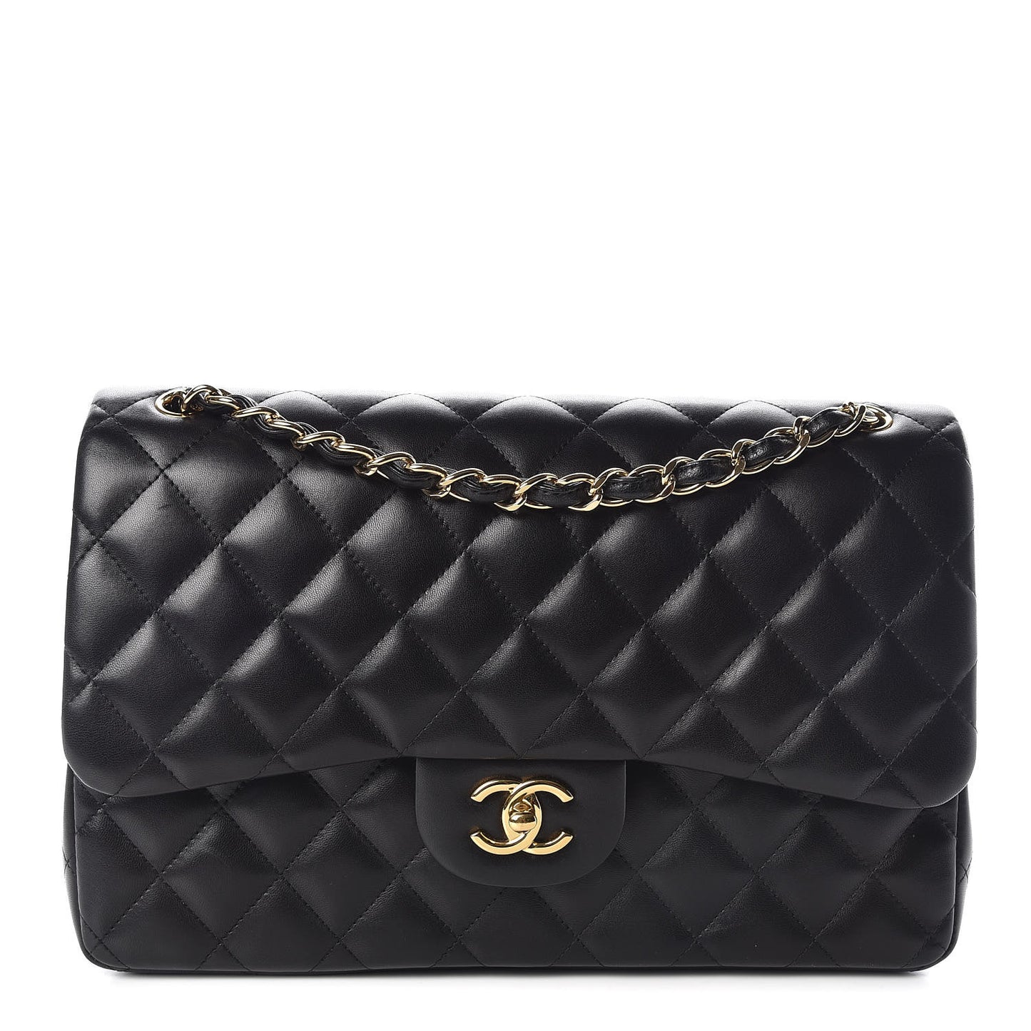 Lambskin Quilted Jumbo Double Flap Black