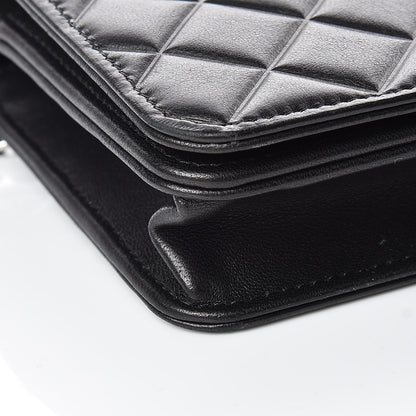 Chanel Lambskin Quilted Diamond CC Wallet On Chain WOC Black 9 of 13