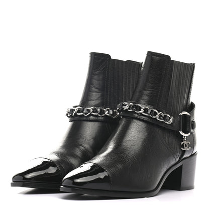 Chanel Goatskin Patent CC Cap Toe Chain Boots 36 Black 3 of 11