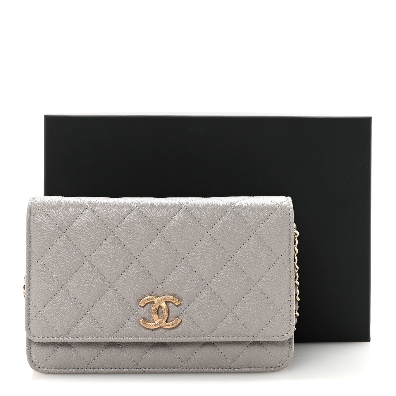 Chanel Caviar Quilted Studded CC Wallet On Chain WOC Grey 12 of 12