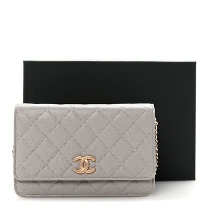 Chanel Caviar Quilted Studded CC Wallet On Chain WOC Grey 12 of 12